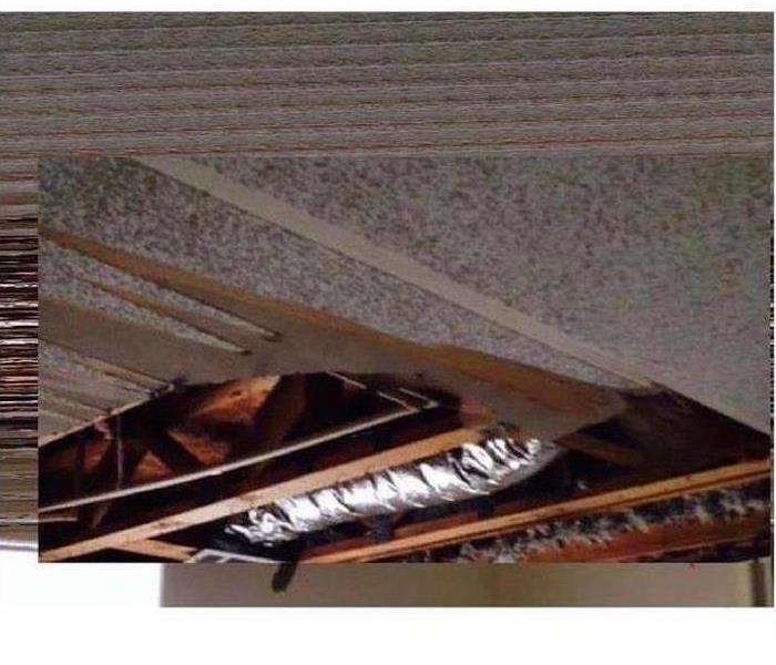 Roof damage in a building 